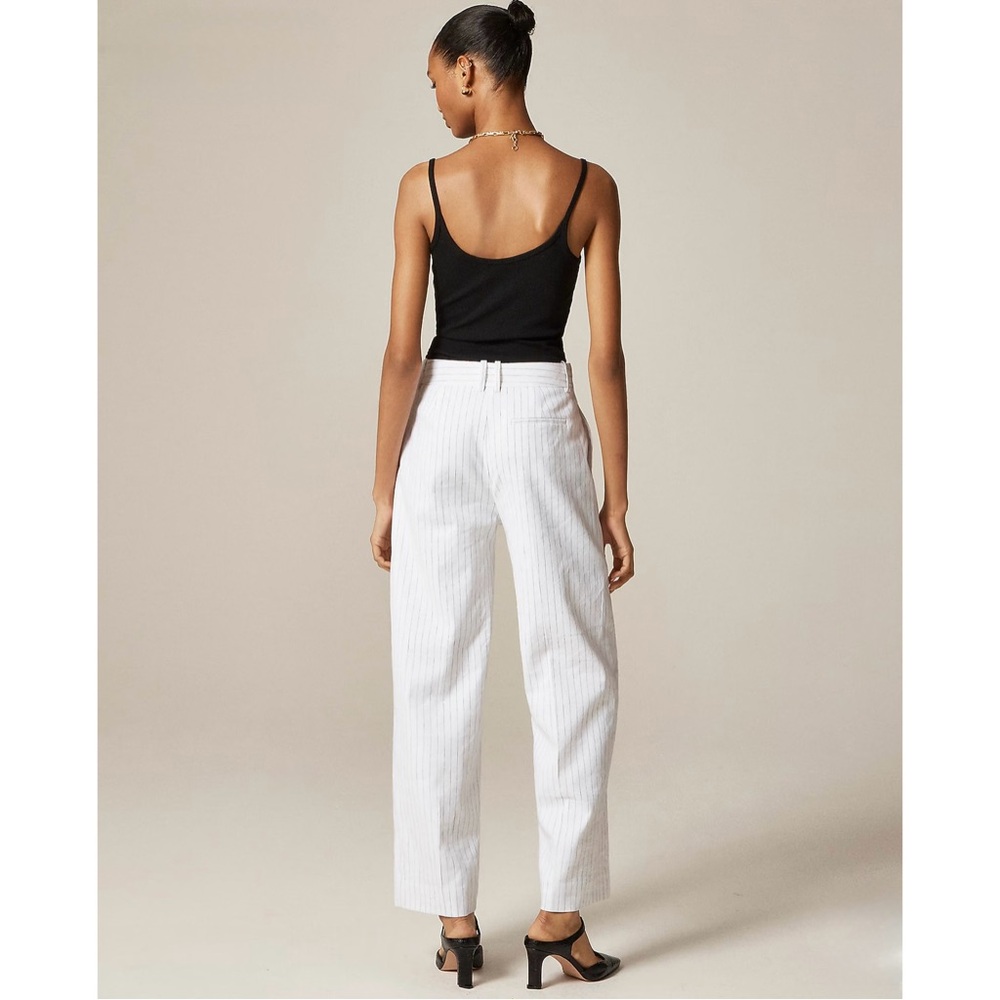 NWT J. Crew Pleated Tapered Pant Pinstripe Linen-viscose Blend Ivory Navy - Picture 6 of 6